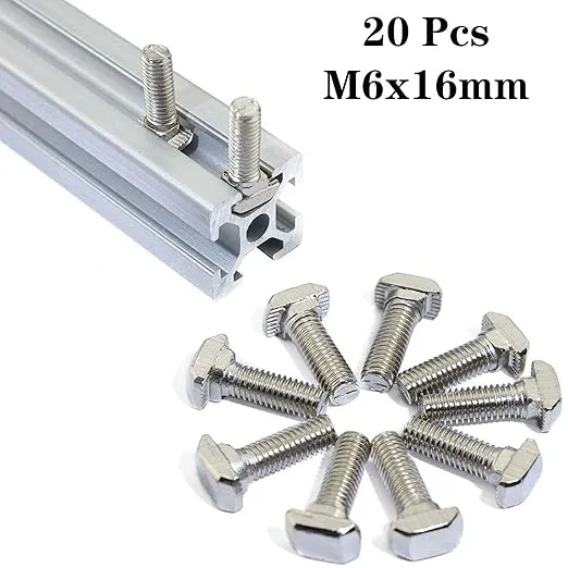 20 Pcs M6 x 16mm Thread T Slot Drop-in Bolt T-Bolt Hammer Head Bolt T Screw Stud for 3030 Series Standard 8mm T-Slot Aluminum Extrusion Profile (3030 Series)