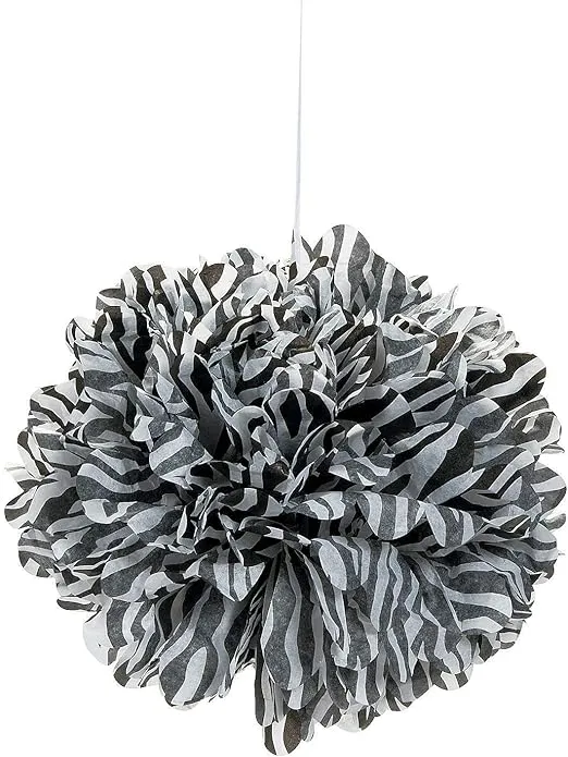 Fun Express - Zebra Tissue Pom Pom Decor W/grommet for Graduation - Party Decor - Hanging Decor - Tissue - Graduation - 3 Pieces