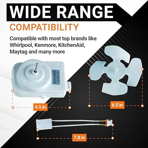 W10124096 Refrigerator Condenser Fan Motor Kit Replacement Part by BlueStars - Exact Fit for Whirlpool, Kenmore & Maytag Refrigerators - Replaces AP4318657, 2188538, 2188727, 2188732, 2188891
