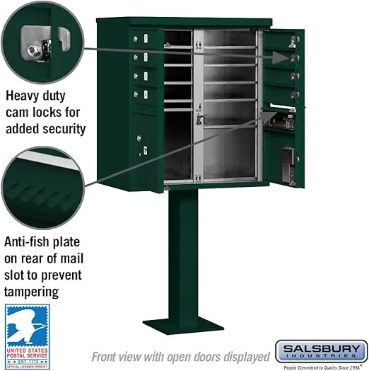 Salsbury Industries 3308GRN-U 8 A Size Doors, United States Postal Access Type I Cluster Box Unit, Green