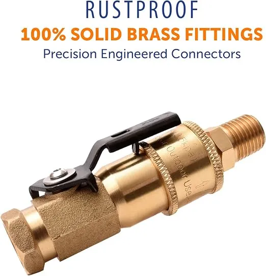 Flame King 1/4" RV Propane Quick Connect Adapter for Propane Hose, Propane or Natural Gas 1/4" Quick Connect or Disconnect Kit - Shutoff Valve & Full Flow Plug - 100% Solid Brass