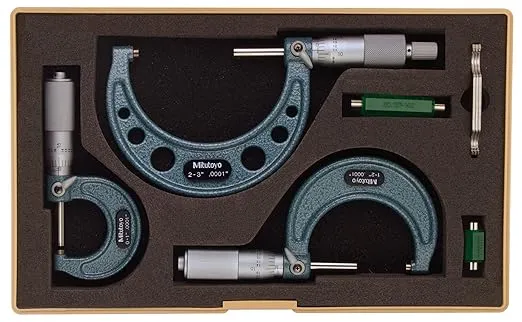 Mitutoyo 103-922 Outside Micrometer Set with Standards, 0-3" Range, 0.0001" Graduation (3 Piece Set), Silver