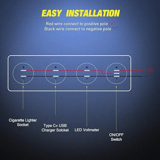 Nilight 4 in 1 ON/Off Charger Socket Panel PD Type C and QC 3.0 USB Socket Power Outlet LED Voltmeter Cigarette Lighter Socket ON Off Rocker Toggle Switch for Truck Car Boats RV