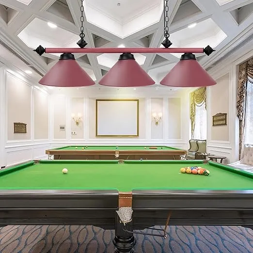 GSE Games & Sports Expert Pool Table Light, Billiards Table Light for 7ft/8ft Pool Tables, Hanging Billiard Lighting with 3 Metal Lamp Shades for Billiards Room (Pink)