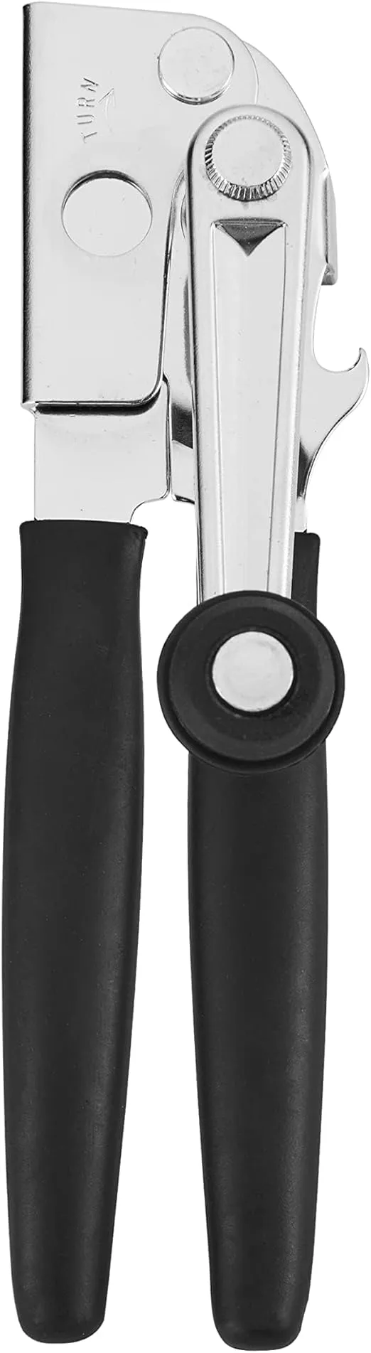 Easy-Crank Can Opener with Folding Crank Handle, Manual Hand Held and Sharp Blade, Stainless Steel, Easy Turn Knob, Basic Kitchen Essentials, For all Can Sizes (Black)