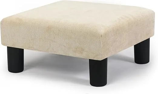 Joveco Small Foot Rest Stool Ottoman, 15" Fabric Square Footstool Upholstered Footrest for Chair, Under Desk, Office, Living Room, Wheat