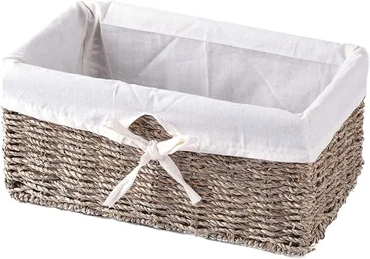 Vintiquewise(TM) Seagrass Shelf Basket Lined with White Lining