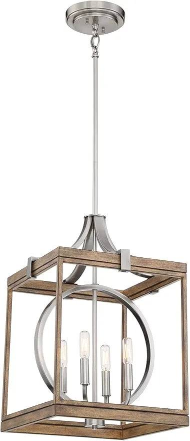 Minka Lavery 4014-280 Country Estates Square Pendant Ceiling Lighting, 4-Light, 240 Watts, Sun Faded Wood (22" H x 15" W)