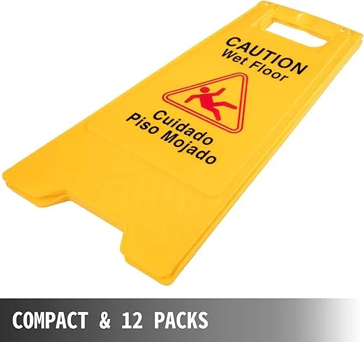 BestEquip 12 Pack Caution Wet Floor Sign 25-Inch Yellow Wet Floor Sign Double Sided Wet Floor Cones Fold-Out Bilingual Plastic Board for Indoors and Outdoors