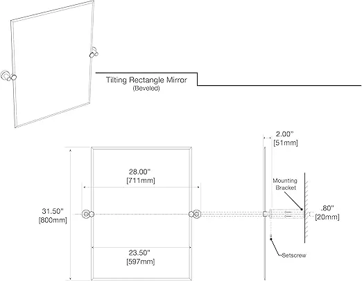 GATCO 4649S Glam Frameless Rectangle Mirror, 31.5 Inch, Satin Nickel