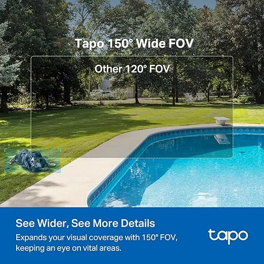 TP-Link 𝗧𝗮𝗽𝗼 SolarCam 2K, Outdoor Battery Camera w/Solar Panel Base, Wireless Camera, 2K QHD, 150° Super-Wide FOV, Free Person/Vehicle/Pet Detection, SD/Cloud Storage, Starlight Color Night Vision