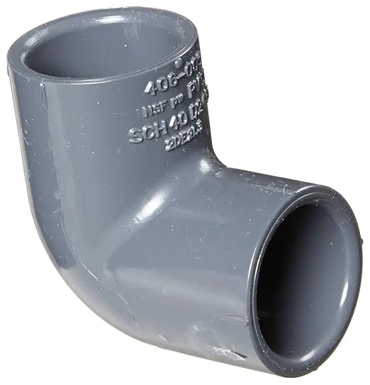 Spears 406-G Series PVC Pipe Fitting, 90 Degree Elbow, Schedule 40, Gray, 1/2" Socket