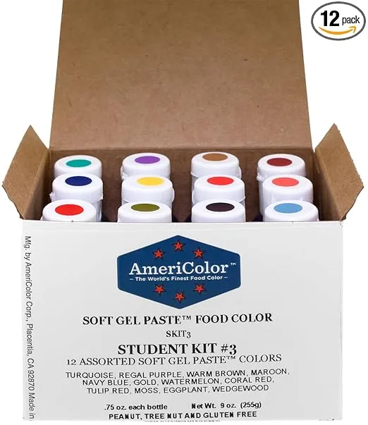 Food Coloring AmeriColor Student - Kit 3 12 .75 Ounce Bottles Soft Gel Paste Colors