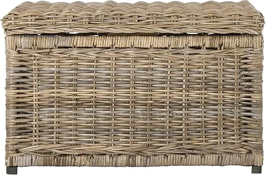 happimess HPM9002B Elijah 30" Wicker Storage Trunk, Collapsible for flat storage, Rattan-Kubusoft Gray, Coastal for Office, Dorm Room-LivingRoom, Bedroom, Dining Room, Natural