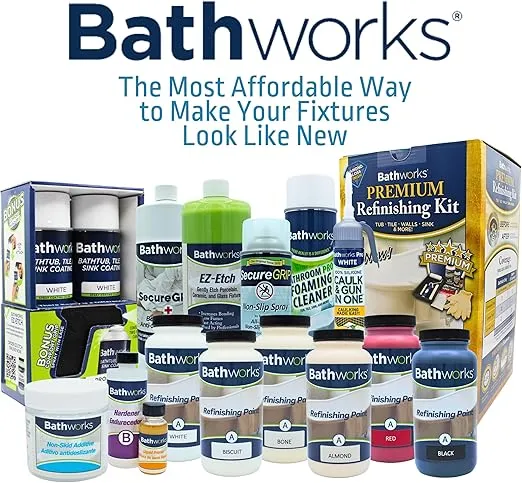 Bathworks DIY Quick Dry White Bathtub & Tile Refinishing Kit w/Non-Slip Protection; 22 oz; Fast 12 Hour Dry time; Tub; Tile; Wall Surround; Sink; High Gloss Resin Finish (White)