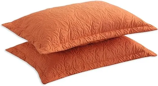 MarCielo 2-Piece Embroidered Pillow Shams, Decorative Microfiber Pillow Shams Set (Dusty Orange, Standard)