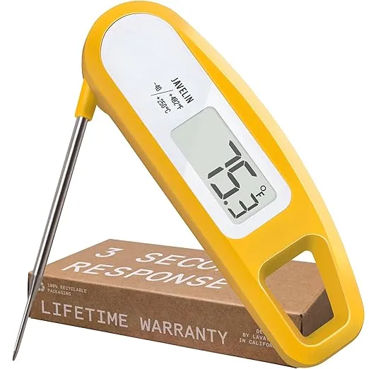 Lavatools Javelin® Ultra-Fast 2-Second Digital Instant Read Meat Thermometer for Grill and Cooking, 2.75" Probe, Compact Foldable Design, Large Display, IP65 Water Resistant, NSF Certified – Butter