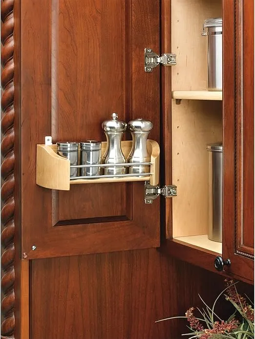 Rev-A-Shelf 4231-11-52 11 Inch Wooden Cabinet Pantry Door Easy Mounting and Installation Utility Storage Tray w/Chrome Rails for Spices and Supplies