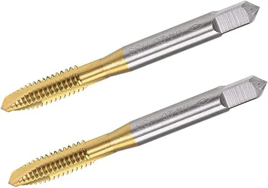 TOP-VIGOR 2pcs 1/4-20 UNC Spiral Point Tap with H2 Tolerance, High Speed Steel Titanium Coated Right Hand Thread Tap for Making New Thread and Repairing Damaged Threads
