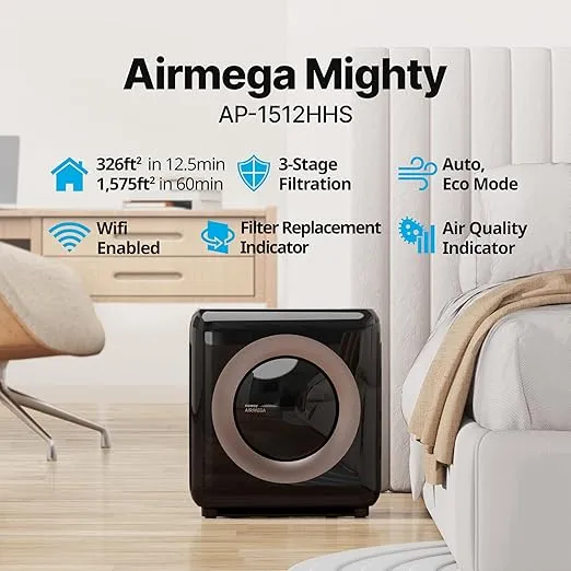 Coway Airmega AP-1512HHS App-Enabled Smart Technology, Compatible with Amazon Alexa True HEPA Air Purifier, Black/Bronze