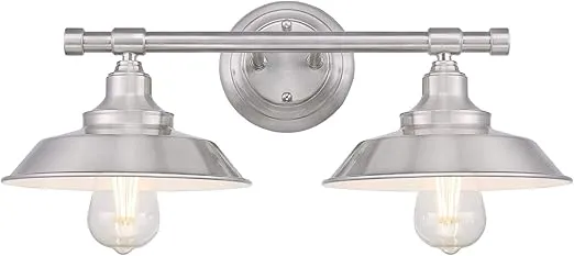 Westinghouse 6110300 Iron Hill Vintage Two-Light Indoor Wall Light Sconce Brushed Nickel Finish,White