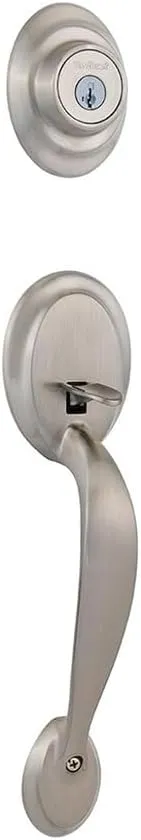 Kwikset Dakota Front Door Lock Handle and Deadbolt Set, Entry Handleset Exterior Only, Satin Nickel, Pick Resistant SmartKey Rekey Deadbolt Security, Interior Sold Separately