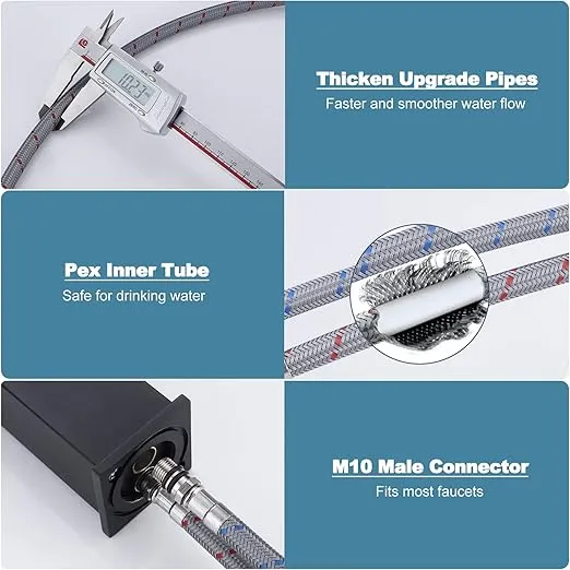 WOWOW 32" Length Faucet Supply Line, Bathroom Kitchen Faucet Lines Braided Nylon Sink Hose,cUPC Faucet Supply Lines 3/8" Female Compression Thread × M10 Male Connector 2Pcs (1 Pair)