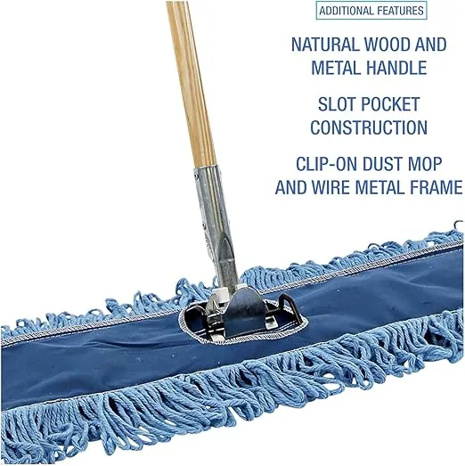 Boardwalk HL365BSPC Looped-End Dust Mop Kit 36 x 5 60-Inch Metal/Wood Handle Blue/Natural