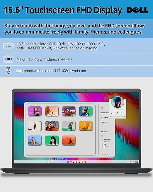 Dell Inspiron 15 3520 Business Laptop, 15.6 Inch FHD Touchscreen, Intel Core i5-1155G7, 16GB RAM, 1TB SSD, Windows 11 Pro, Numeric Keypad, Webcam, Wi-Fi, Bluetooth, Carbon Black