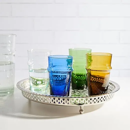 Verve CULTURE Beldi Stackable Glasses Handblown Moroccan Glassware-Blue | Set of 6, 11 fl. oz.