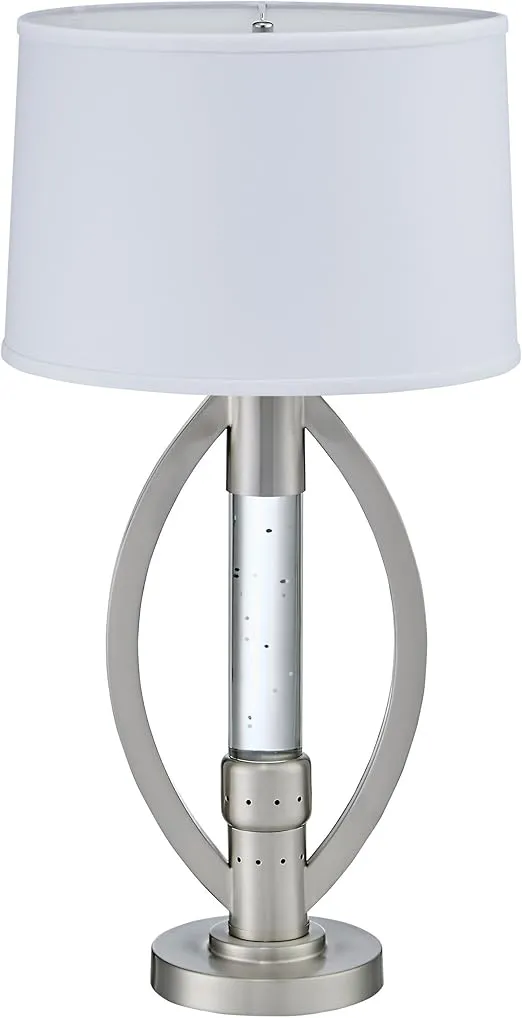 Homelegance Lucian Satin Nickel Metal Finish Table lamp with Ellipse Shaped Frame Sparkling Decorative Drop Dancing Water Mood, Night Light