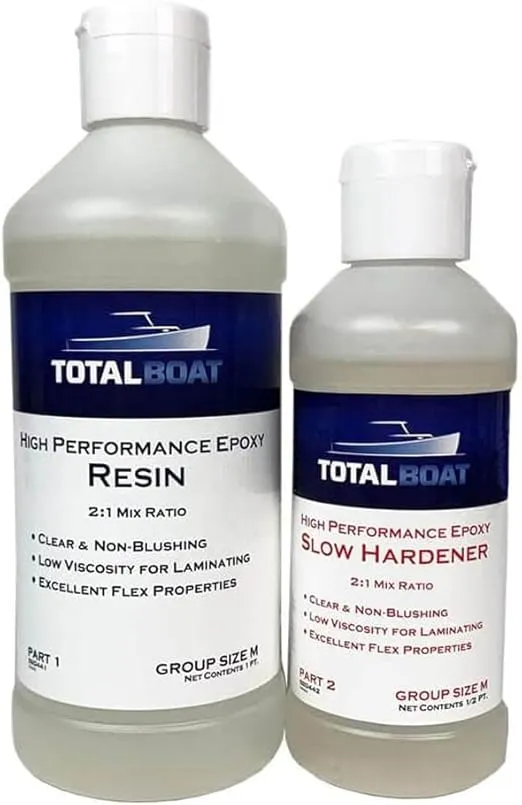 TotalBoat High Performance Epoxy Kit, Crystal Clear Marine Grade Resin and Hardener for Woodworking, Fiberglass and Wood Boat Building and Repair (Pint, Slow)