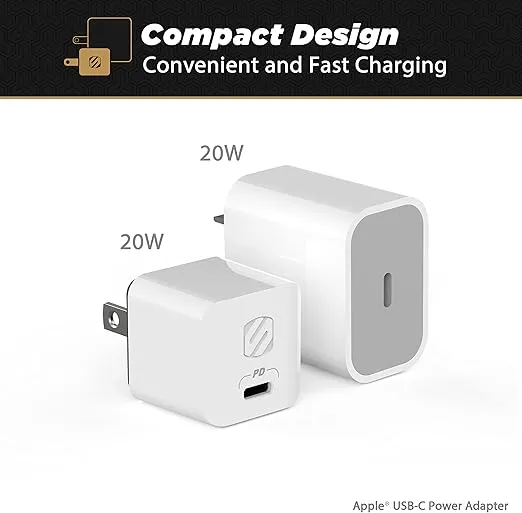 Scosche HPDC20WT-SP Fast Charger PowerVolt 20W Mini Cube USB-C, Wall Adapter for Phone, 4X Faster Power Charge, Portable Outlet Plug, White