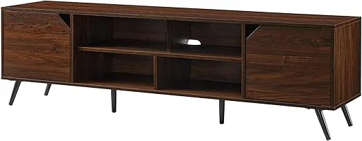 Walker Edison Nora Modern Minimal Open-Shelf TV Stand for TVs up to 80 Inches, 70 Inch, Dark Walnut