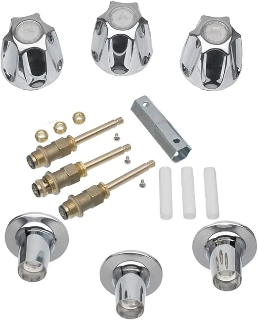 Rocky Mountain Goods 3 Handle Bathtub and Shower Remodel Kit - Chrome Rebuild Bathroom Trim Kit for Pfister Verve Faucets - Complete 3 Shower Knob Replacement Kit