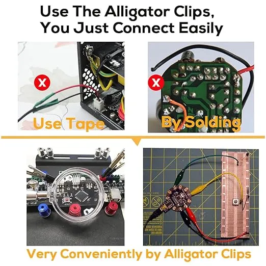 Alligator Clips Electrical, 20PCS Preminum Test Leads with Crocodile Clips, 5 Colors Jumper Wires Kit with Testing Probes for Electrical Testing with Dual Ended Insulators for Circuit Connection