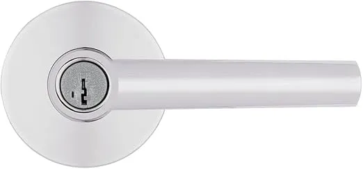Kwikset Milan Entry Door Handle with Lock and Key, Secure Keyed Reversible Lever Exterior, Doorlock, For Front Entrance and Bedrooms, Polished Chrome, Pick Resistant Smartkey Rekey Security