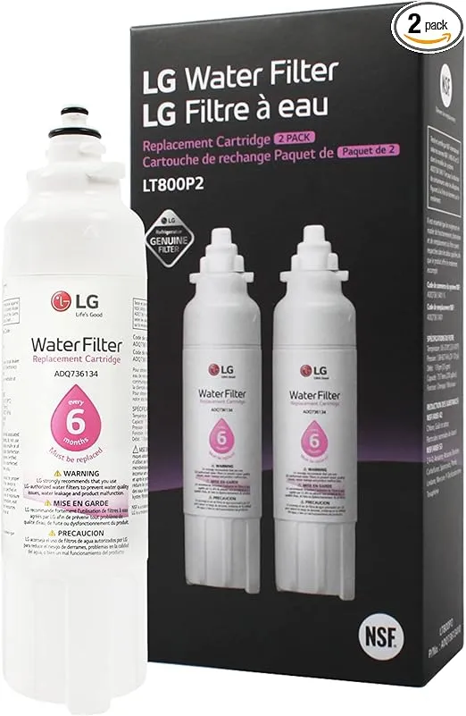 LG LT800P2 6-Month / 200 Gallon Refrigerator Replacement Water Filter, 2 Count (Pack of 1), White