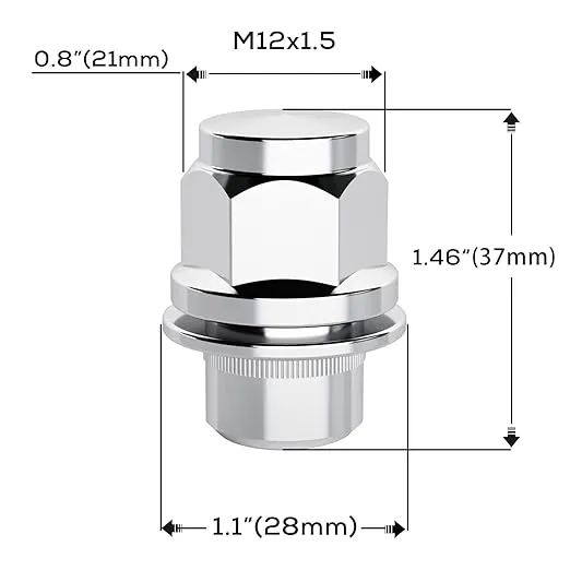 Dynofit 12mmx1.5 Wheel Lug Nuts, 24x Silver M12x1.5 Lug Nut Mag Seat for Tacoma 4Runner FJ Cruiser Lexus GX460 GX470, Closed End Chrome Lug Nuts Set with Washer for 5 Lug 6 Lug Factory(OEM) Wheel
