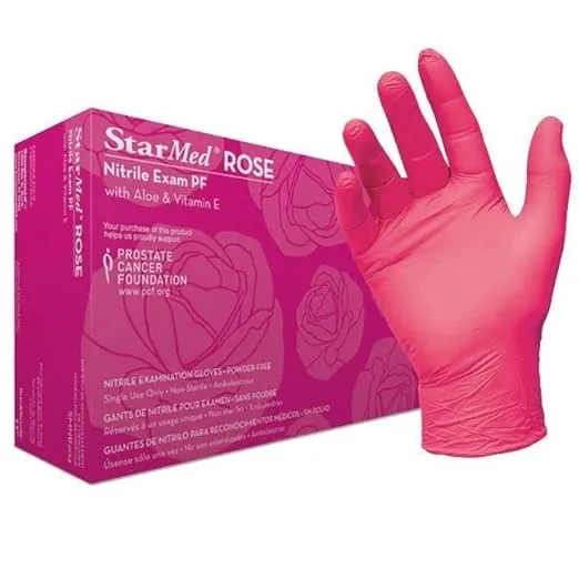 Sempermed SMNR203 StarMed Rose Nitrile Glove, Powder-Free, 3.5 mil, Medium, Pink, Pack of 200