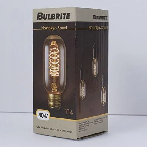 Bulbrite Incandescent T14 Medium Screw Base (E26) Light Bulb, 40 Watt, Antique