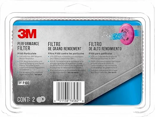 3M P100 Performance Filter 2091, 2 Pairs, Use With Any 3M Bayonet Mount Respirator, NIOSH-APPROVED P100 Filters, For Removal Of Mold, Lead Paint, & Working With Fiberglass Insulation (2091P2-DC)