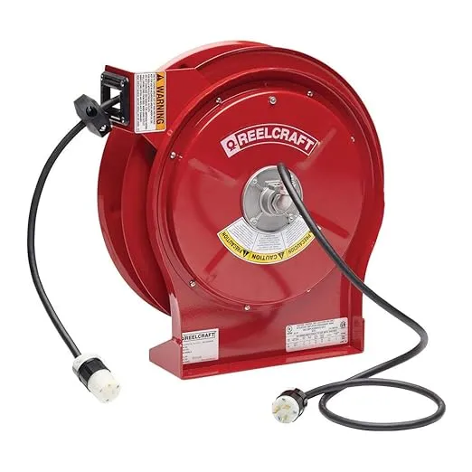 Reelcraft L 5550 123 3A Heavy Duty Power Cord Reel, 12 AWG/3 Conductors x 50', 20 AMP, Single Outlet, Cord Included