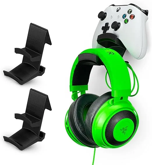 BRAINWAVZ Colossus - Gamepad Controller & Headphone Hanger Holder - Designed for Xbox ONE, PS4, PS3, Dualshock, Switch, PC, Steelseries, Steam & More, Black (Two Pack)