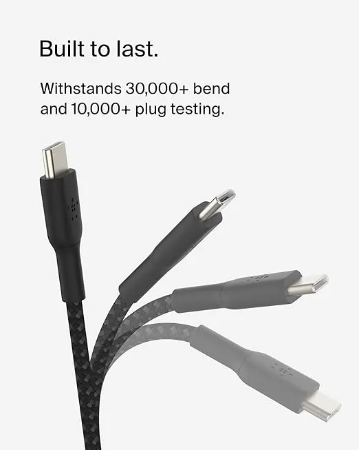 Belkin BoostCharge Braided USB-C to USB-C Cable (2M/6.6ft) for iPhone 16, iPhone 16 Pro, iPhone 16 Pro Max, iPhone 16 Plus, Galaxy S24, S23, Note10, Note9, Pixel 9, Pixel 8, iPad Pro, & More - Black