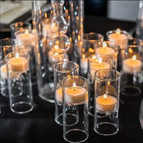 WEDDINGSTAR Glass Tealight Holders-Set of 4-Miniature Luminaries Wedding Reception Table Decorations Centerpiece Candles, 4.75 x 4.50 x 4.50 inches, Clear, 4 Count