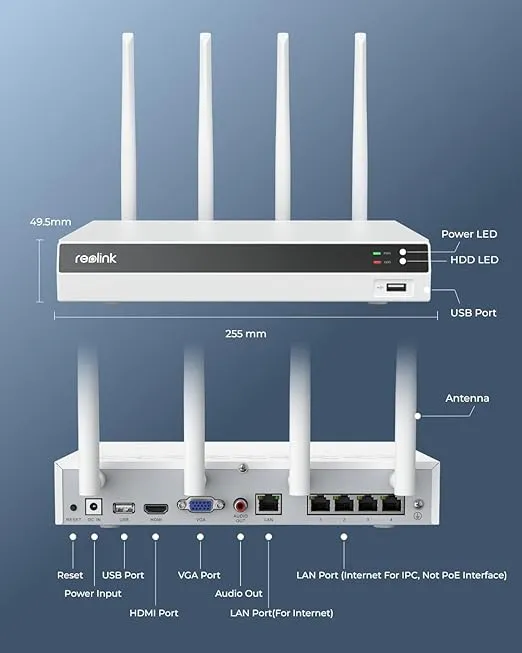 REOLINK 16-Channel 4K WiFi NVR with WiFi 6 and 2.4/5 GHz WiFi, Built-in 2TB HDD, Support 12MP/8MP/5MP/4MP HD Reolink IP Cameras, 24/7 Recording for Home Security Camera System, Not PoE Ports, RLN12W