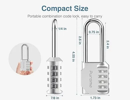 Puroma 4 Pack 2.6 Inch Long Shackle Combination Lock 4 Digit Outdoor Waterproof Padlock for School Gym Locker, Sports Locker, Fence, Gate, Toolbox, Case, Hasp Storage (Silver & Black)