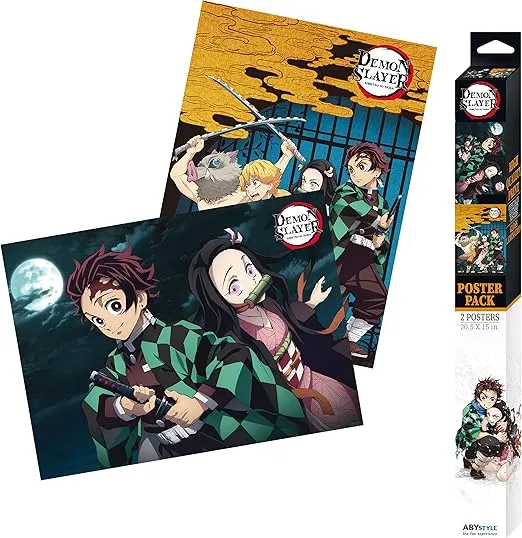 ABYSTYLE Demon Slayer Kimetsu No Yaiba Unframed Boxed Poster Set 15" x 20.5" Featuring Tanjiro, Nezuko, Zenitsu & Inosuke Anime Manga Wall Art Prints for Bedroom Office Room Decor