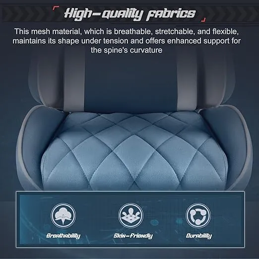 Shahoo Gaming Chair Fabric with Footrest and Massage Lumbar Support, Ergonomic Computer Cloth Seat Height Adjustable with 360°Swivel and Headrest, Light Blue